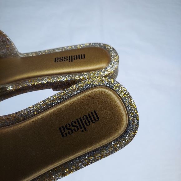 Melissa Jelly Sandal 5 Gold Metallic Sparkle Slip-On Flip Flop Rubber Waterproof - Picture 3 of 5